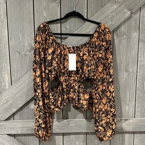 Sienna Sky Black and Orange Floral Blouse